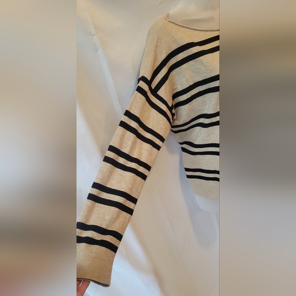 Striped Off-Shoulder Sweater - Tan and Black - Picture 6 of 10